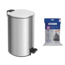 Lixeira Tramontina Loop com Pedal 20L Redonda Inox Polido + Saco de Lixo