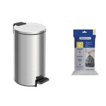 Lixeira Tramontina Loop com Pedal 5L Redonda Inox Polido + Saco de Lixo