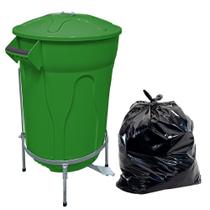 Lixeira Verde com Pedal de Aço 60 L + Saco de Lixo 100 U
