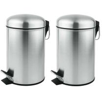 Lixeiras Aço Inox 5 Litros c/ Pedal 2 unidades Prata Import