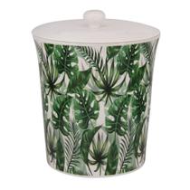 Lixo De Ceramica Com Tampa Estampado Folhas 20x20x22cm - Btc