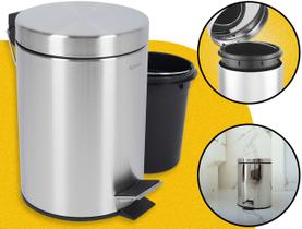 Lixo Lixeira 5 Litros Agrantt Inox Escovado Pedal Balde Removível Lavabo Banheiro Casa Escritório