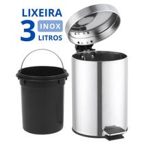 Lixo Lixeira Inox Metal 3L Pedal Emborrachado Cesto Removível - NAPOLES