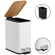 Lixo Slim Para Banheiro Lixeira Com Pedal 5 Litros Fechamento Sutil Tampa Em Bambu