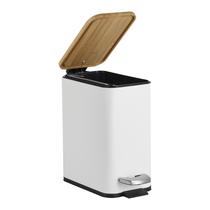 Lixo Slim Para Banheiro Lixeira Com Pedal 5 Litros Fechamento Sutil Tampa Em Bambu Lixo Slim Para Banheiro Lixeira Com Pedal 5 Litros Fechamento Sutil Tampa Em Bambu