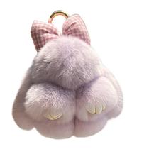 Llaverito de conejo suave y esponjoso de piel sintética, peluche, 12 cm, púrpura