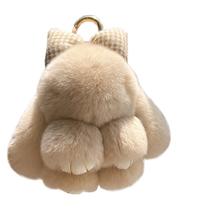 Llavero de Conejito de Peluche Suave y Esponjoso, Llavero de Conejo Adorable de Pelo Sintético, Pompon Decorativo (caqui)
