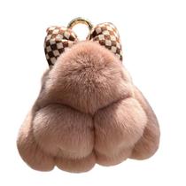 Llavero de Peluche de Conejo Suave y Esponjoso de 12 cm con Piel Sintética Rosada