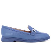 Loafer Azul Salto Bloco Couro Fivela - Usaflex