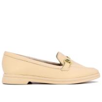 Loafer Bege Salto Bloco Couro Fivela