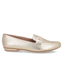 Loafer Dourado Salto Bloco Couro Tira