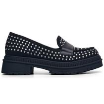 Loafer Feminino Preto Com Strass Solado Tratorado Mocassim Loafer Feminino Preto Com Strass Solado Tratorado Mocassim