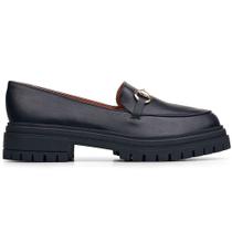 Loafer Feminino Preto Dourado Solado Tratorado Mocassim Loafer Feminino Preto Dourado Solado Tratorado Mocassim