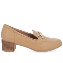 Loafer Marrom Salto Bloco Couro Enfeite