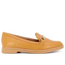 Loafer Marrom Salto Bloco Couro Fivela