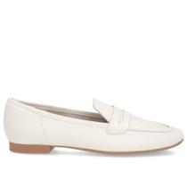 Loafer Off-White Salto Bloco Couro Bico Quadrado