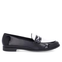 Loafer Preto Branco Couro Bico Redondo