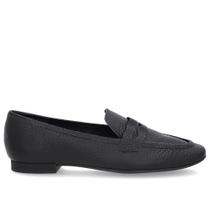 Loafer Preto Salto Bloco Couro Bico Quadrado