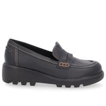 Loafer Preto Salto Plataforma Couro