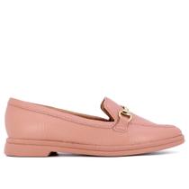 Loafer Rosa Salto Bloco Couro Fivela