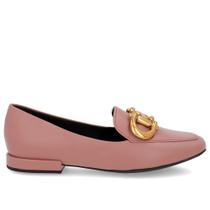 Loafer Rosa Vintage Couro Básico Enfeite Escovado