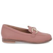 Loafer Rosa Vintage Salto Bloco Couro Básico