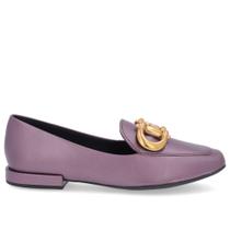 Loafer Roxo Couro Básico Enfeite Escovado