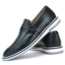Loafer Sapato Casual Mocassim Clássico Couro Masculino Forrado Couro Leve Flexível Conforto Marinho