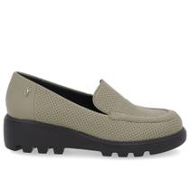 Loafer Verde Militar Salto Plataforma Couro Laser