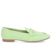 Loafer Verde Salto Bloco Couro Bico Quadrado