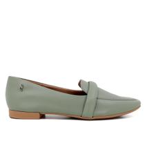 Loafer Verde Salto Bloco Couro Tira Fofa