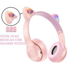 LOBOY Fone Ouvido Bluetooth Led Gatinho Infantil Gato Recarregável - (Rosa)(LOBOY-GT558)