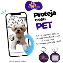 Localizador Placa Tag Plaquinha Medalha de Identificação p/ Pet Cão Gato Com QRCode e Geolocalização - Tag Friend