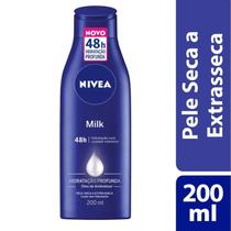 Loção Desodorante Creme Hidratante Nivea Milk 200ml 48h Hidratação Profunda Óleo de Amêndoas Pele Seca e Extrasseca