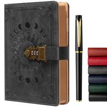 Lock Diary ZXHQ A5 240 páginas com caneta, couro vintage, cinza escuro