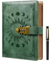 Lock Diary ZXHQ A5 pautado 240 páginas em couro PU com caneta cinza