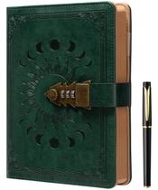 Lock Journal ZXHQ A5 240 páginas com caneta, verde escuro recarregável