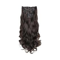 Loira Preta 24 Polegadas Longas Extensões De Cabelo Sintético Reto 16 Clipes Resistente Ao Calor Uso