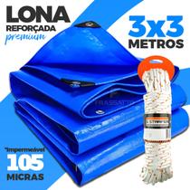 Lona 3x3 Impermeável Plastico Encerado Azul Multiuso Reforçada 105 Micras + Corda 10m