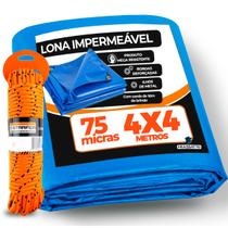 Lona 4x4 Mt Azul Plastica Impermeavel Festa Telhado Multiuso + Corda 10m