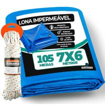Lona 6x7 Plástica de Proteção Uv Cobertura Piscina Telhado Impermeável Azul Reforçada + Corda