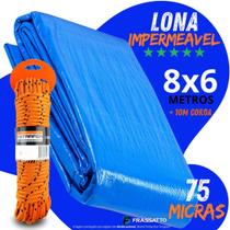 Lona Azul 8x6 Metros Piscina Impermeável 75 Micras Cobertura Grande Proteção + Corda 10 Metros