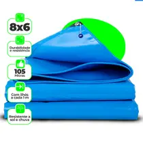 Lona Azul 8x6m Grande Grossa e Reforçada 105 Micras Multiuso Cobertura Piscina Caminhão Garagem
