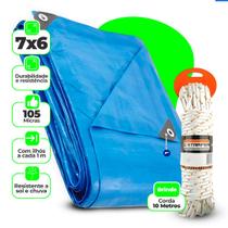 Lona Azul Caminhão Reforçada 105G 7x6 Metros Piscina Agricultura Cobertura Camping + Corda 10m