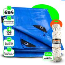 Lona Azul Carreteiro Caminhão Piscina Impermeável 6x4 Metros 105 Micras Reforçada Multiuso + Corda
