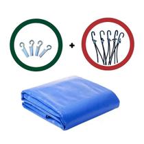 Lona Azul com ilhós 3x6 170 Gramas/m² 310 Micras + Kit Fixação (preto)