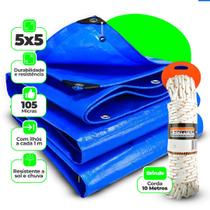 Lona Azul Garagem Toldo Plástica 5x5 Metros Resistente 105g Cobertura Piscina Impermeável + Corda Lona Azul Garagem Toldo Plástica 5x5 Metros Resistente 105g Cobertura Piscina Impermeável + Corda