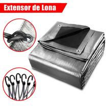 Lona Blackout Cinza Preto 6x3m + 18 Elásticos Extensor Cinza 30cm