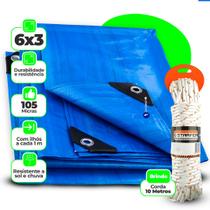 Lona Caminhão Grossa Resistente 6x3 Metros 105G Cobertura Piscina Toldo Garagem + Corda 10 Metros