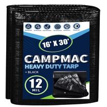 Lona CAMPMAC preta impermeável pesada 4,8 x 9 m 180 g/m2 12 mil